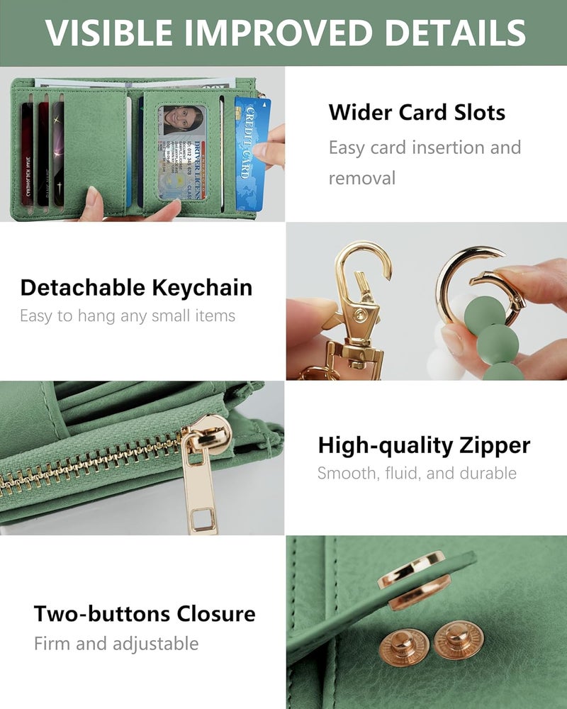 Sunpour Small Wristlet Wallets for Women Keychain Wristlet Wallet RFID Blocking Key Chain Wallet With Zipper Coin Pocket,2 Id Window (Mint Green) - Image 5